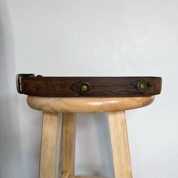 Brown Leather Belt with 12 Gauge Shotgun Shell Accents SZ 42 Western Rodeo Style - Picture 7 of 10